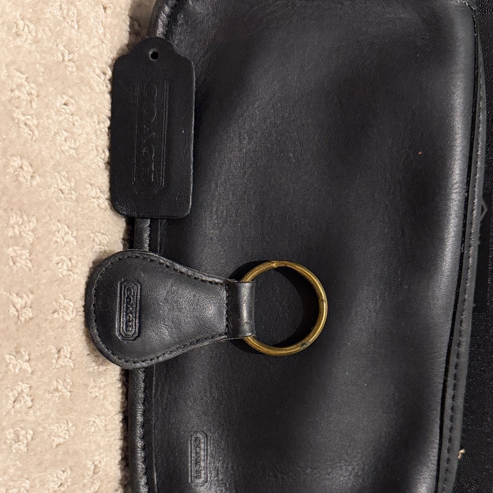 Coach Black Leather Bag with Gold Accent